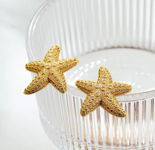Gold-Silver Starfish Earrings