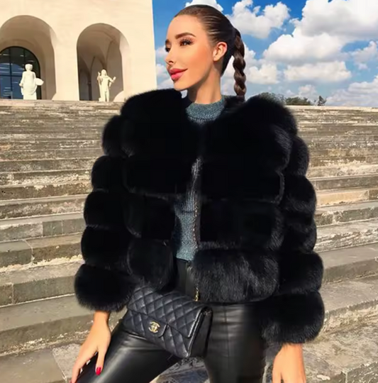 Fox Fur Coat Gloria Black Short