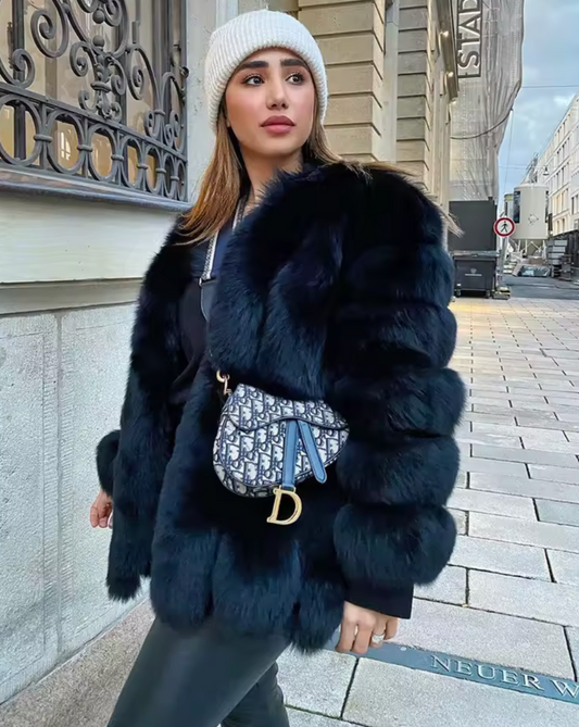 Fox Fur Coat Gloria Black Long