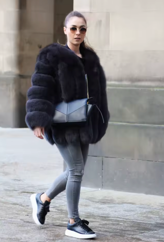 Fox Fur Coat Gloria Black Long