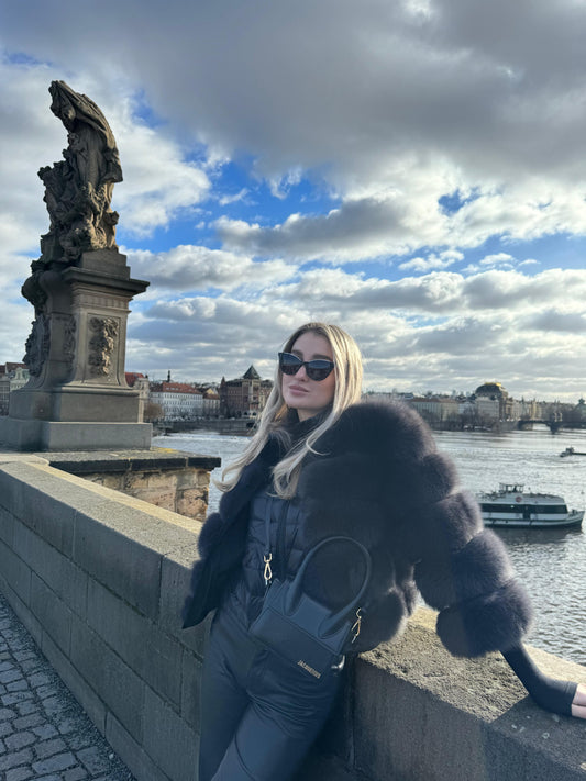 Fox Fur Coat Gloria Black Short